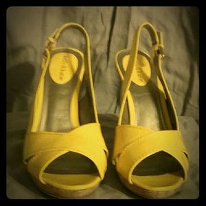 Patent yellow slingbacks by Kelly & Katie